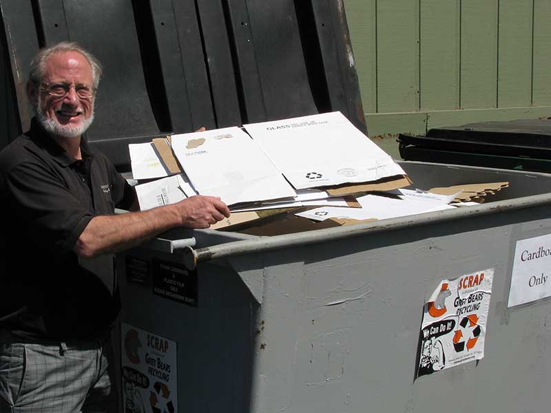 Recycling cardboard and metal benefits local CA Grey Bears.
